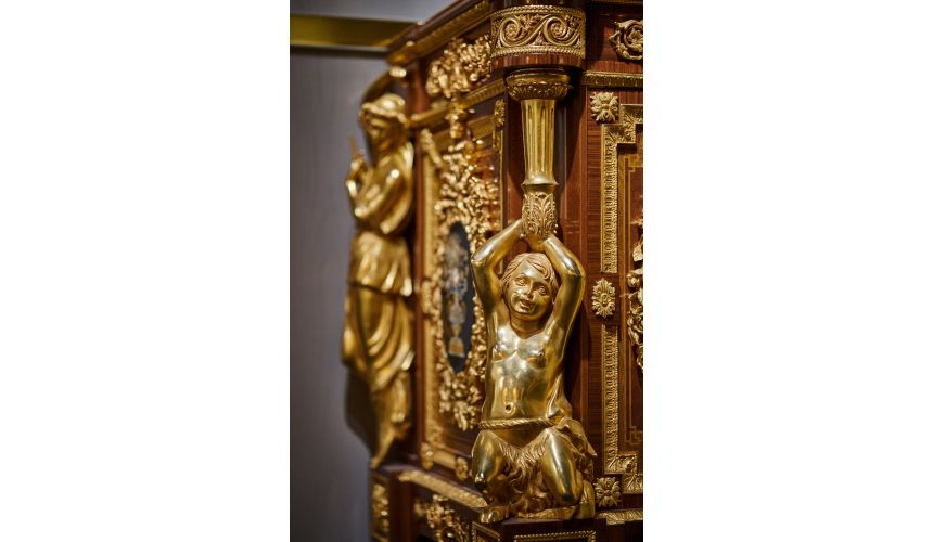 Breakfronts & China Cabinets Deluxe Golden Detailed Writing Desk with Oval Paintings from our furniture showpiece collection....