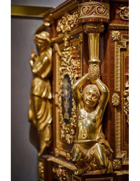 Breakfronts & China Cabinets Deluxe Golden Detailed Writing Desk with Oval Paintings from our furniture showpiece collection....
