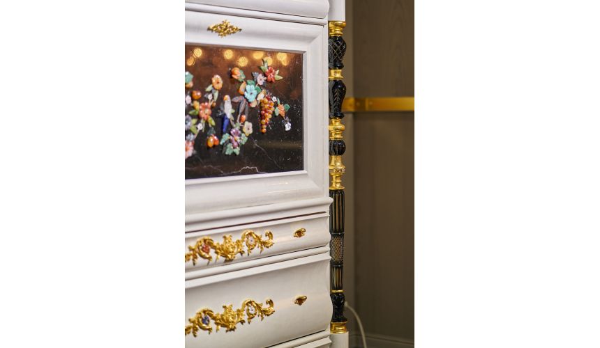 Breakfronts & China Cabinets Deluxe White and Black Cabinet with Tropical Detailing from our furniture showpiece collection. ...