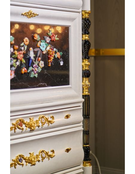 Breakfronts & China Cabinets Deluxe White and Black Cabinet with Tropical Detailing from our furniture showpiece collection. ...