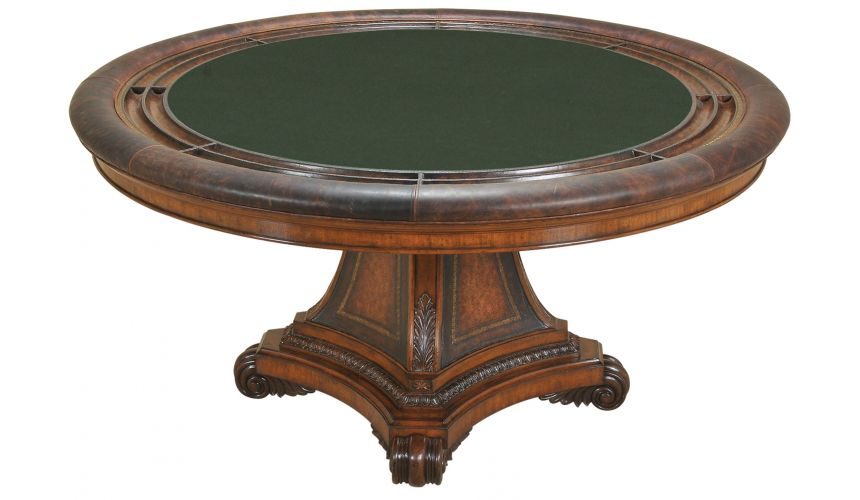 Game Card Tables & Game Chairs Hand Carved Aged Regency Finished Game Table.