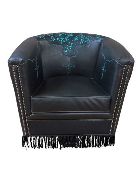 Luxurious Deep Water Teal Horseshoe Chair from our handcrafted Wild West furniture collection. 7407