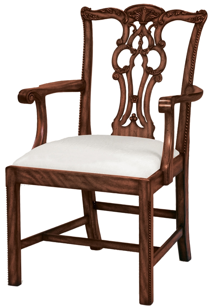 Dining Chairs Carved Aged Regency Finished Mahogany Chippendale Armchair, Woven Caramel Fabric