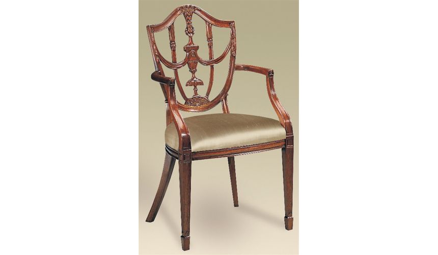 Dining Chairs Carved Polished Mahogany Finish Hepplewhite Shield Back Armchair, Neutral Uph.