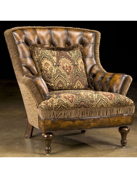 Antique Leather Chair with Tapestry Seat