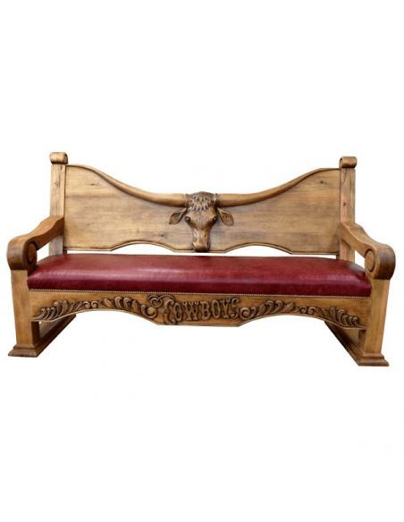 Deluxe Rustic Cowboy Inspired Rouge Bench from our handcrafted Wild West furniture collection. 7448