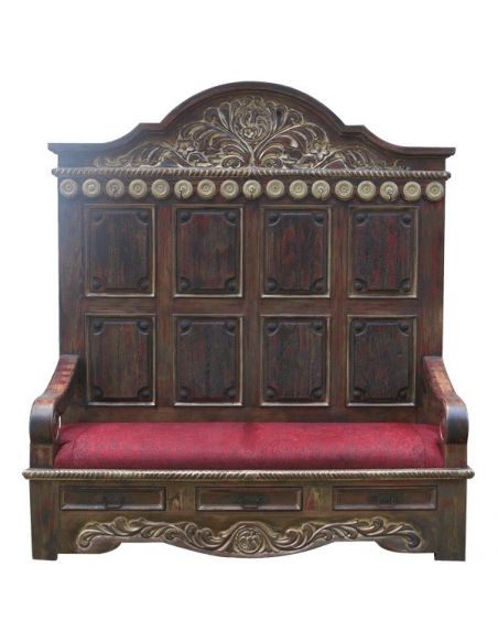 Elegant Golden and Scarlet Esperanza Bench from our handcrafted Wild West furniture collection. 7449