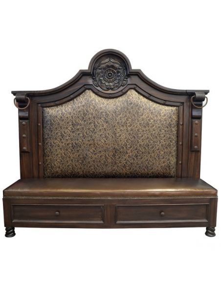 Luxurious Golden Cushioned Bench from our handcrafted Wild West furniture collection. 7456