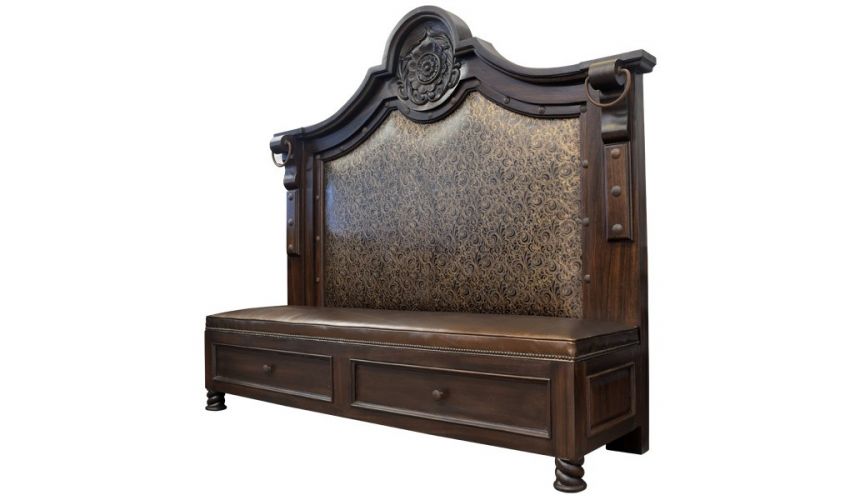 SETTEES, CHAISE, BENCHES Luxurious Golden Cushioned Bench from our handcrafted Wild West furniture collection. 7456