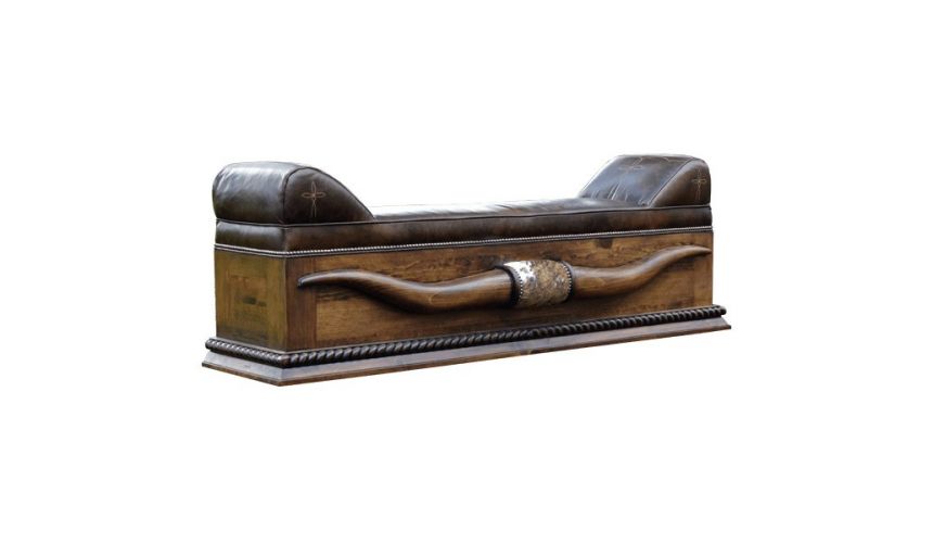 SETTEES, CHAISE, BENCHES Elegant Dangerously Dark Longhorn Bench from our handcrafted Wild West furniture collection. 7457