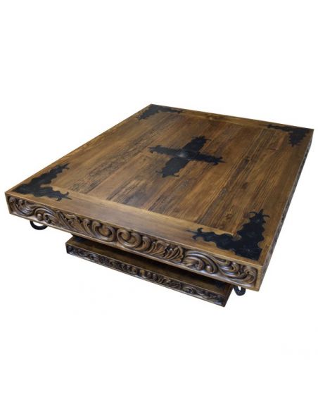Weathered Carved Coffee Table Catalina from our handcrafted Wild West furniture collection. 7462