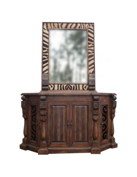 High End African Safari Mirror and Vanity from our handcrafted Wild West furniture collection. 7469