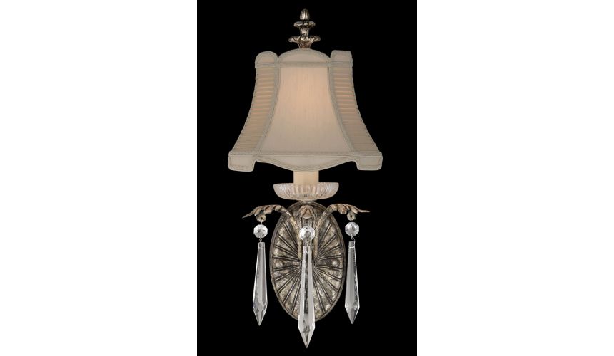 Lighting Wall sconce of steel in warm antiqued silver finish with brilliant crystal drops