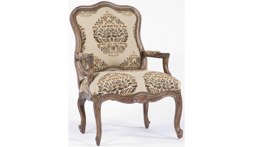 Luxury Leather & Upholstered Furniture White and Brown Pattern Fancy Chair