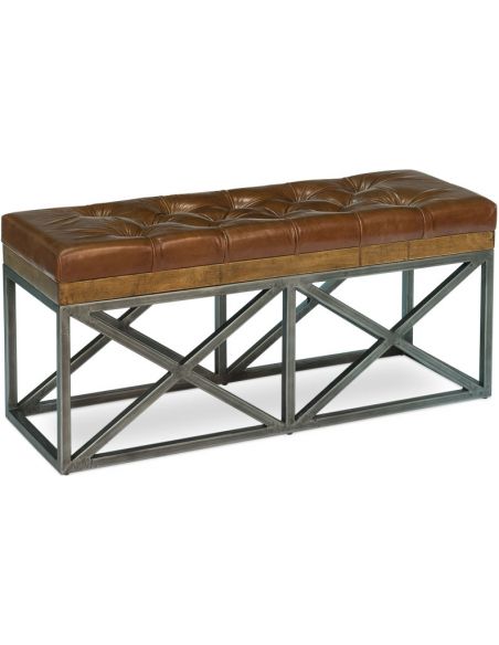 Tufted Leather Cushioned Bench