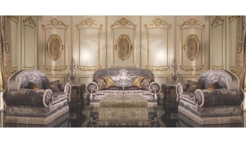 Custom Window Treatments Luxurious velvet chair and living room set with hand sewn embroidery