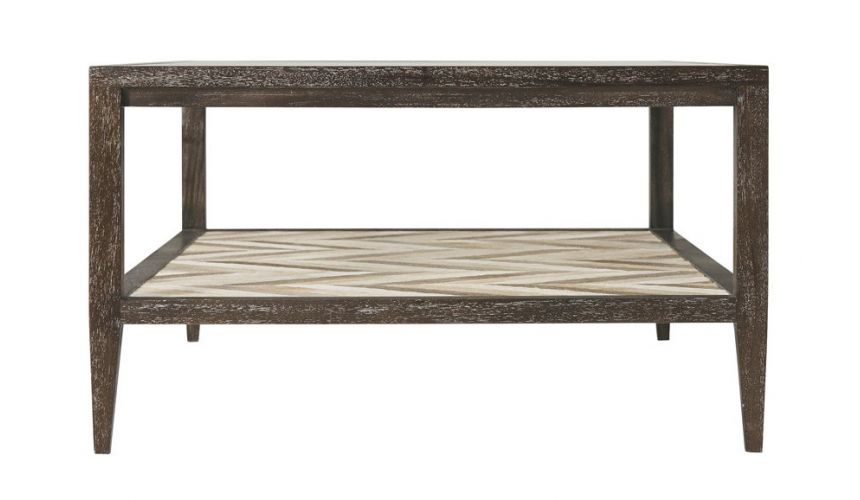 Rectangular and Square Coffee Tables Modern Glass Topped Table with Chevron Detailing