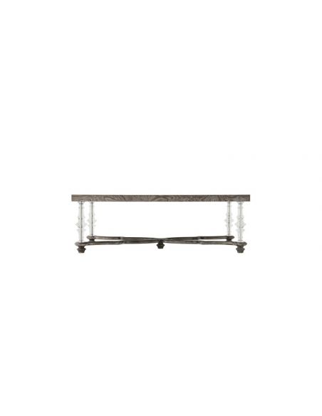 Rectangular and Square Coffee Tables Elegant Vintage Oak Table with Wavy X Stretcher