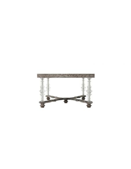 Rectangular and Square Coffee Tables Elegant Vintage Oak Table with Wavy X Stretcher