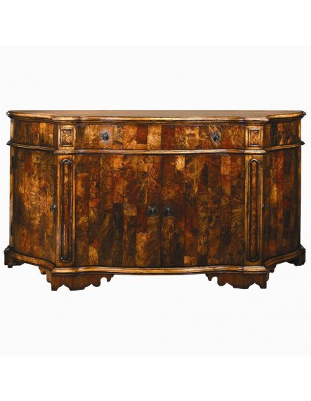 Breakfronts & China Cabinets 1 European inspired chest of burl wood in gun metal finish.