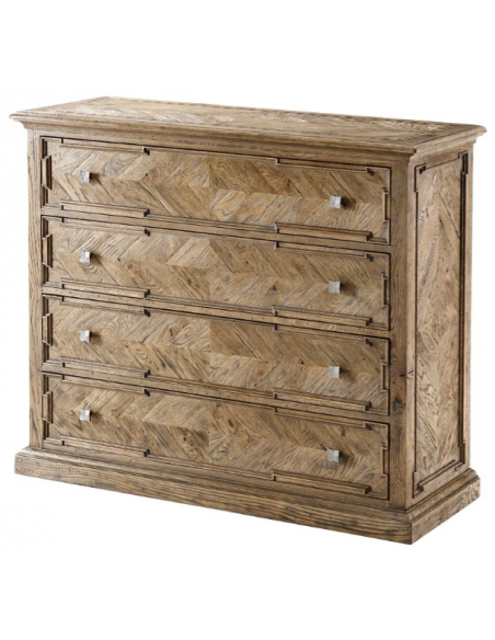High End Checker Banded Oak Chest of Drawers
