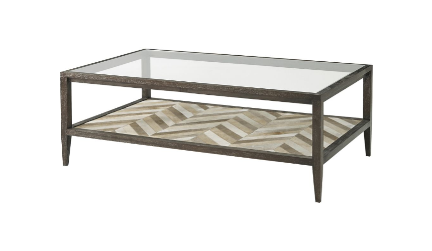 Rectangular and Square Coffee Tables Modern Glass Topped Table with Chevron Detailing