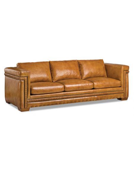 Beautiful Marigold Leather Sofa with Intricate Detailing 