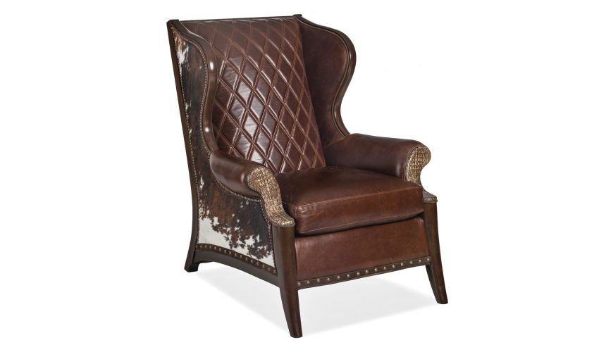 CHAIRS, Leather, Upholstered, Accent High End Luxury Patterned Leather Accent Chair with Animal Hide Accents