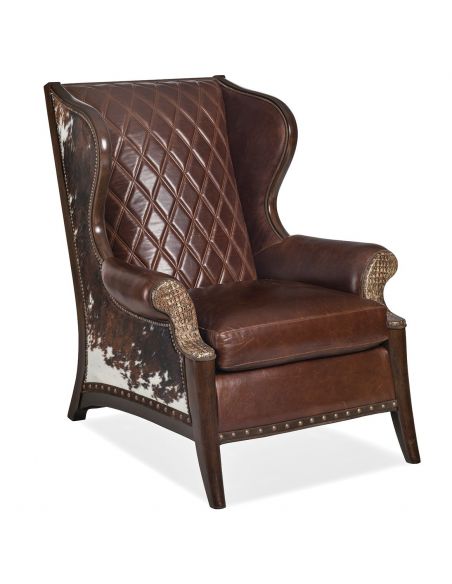 High End Luxury Patterned Leather Accent Chair with Animal Hide Accents