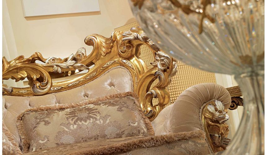 Queen and King Sized Beds Elegant and Royal Golden Plush Living Room Furniture Set