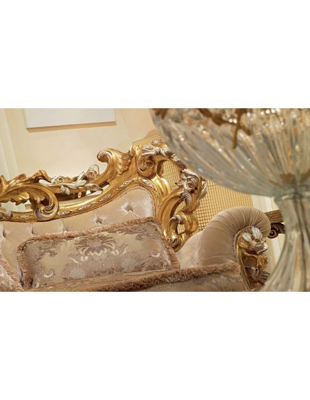 Queen and King Sized Beds Elegant and Royal Golden Plush Living Room Furniture Set