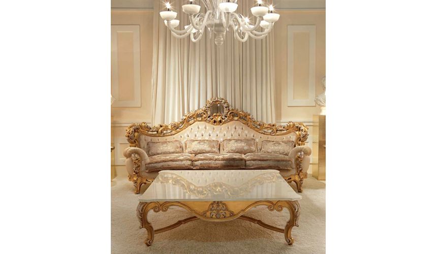 Queen and King Sized Beds Elegant and Royal Golden Plush Living Room Furniture Set