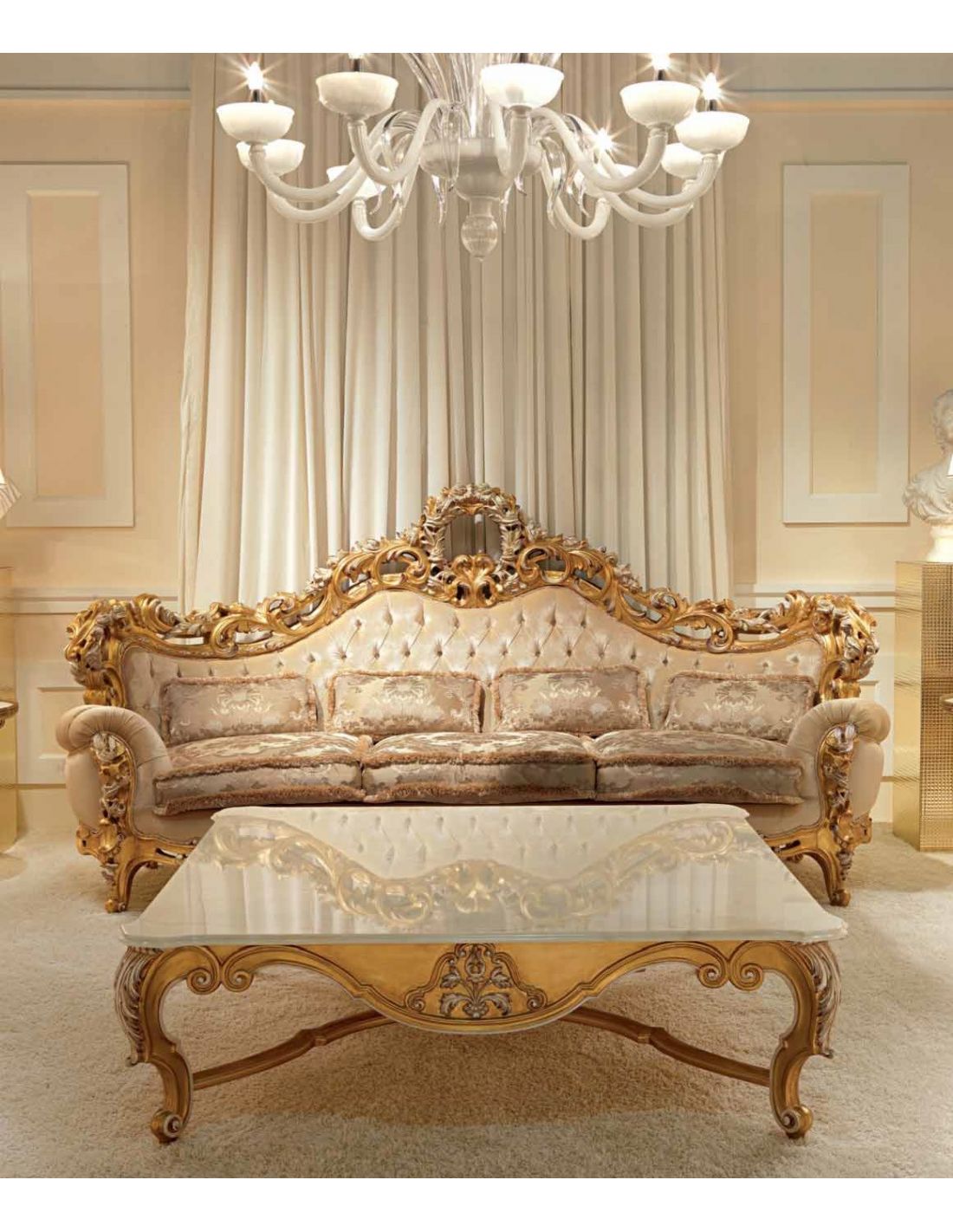 Elegant and Royal Golden Plush Living Room Furniture Set