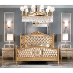 Queen and King Sized Beds Royal and Pure Golden Bedroom Furniture Set