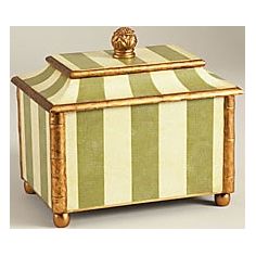 Decorative Accessories Green Striped Box with Gold Accents