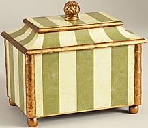 Decorative Accessories Green Striped Box with Gold Accents