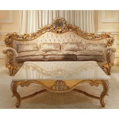 Queen and King Sized Beds Elegant and Royal Golden Plush Living Room Furniture Set
