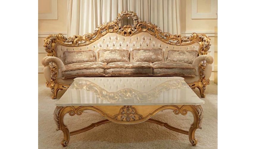 Queen and King Sized Beds Elegant and Royal Golden Plush Living Room Furniture Set