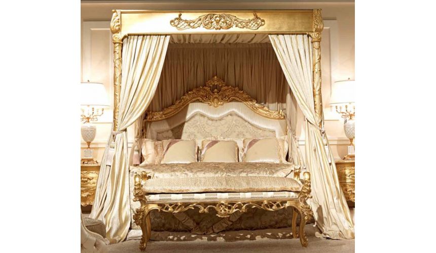Queen and King Sized Beds Luxurious Golden Grecian Bedroom Furniture Set