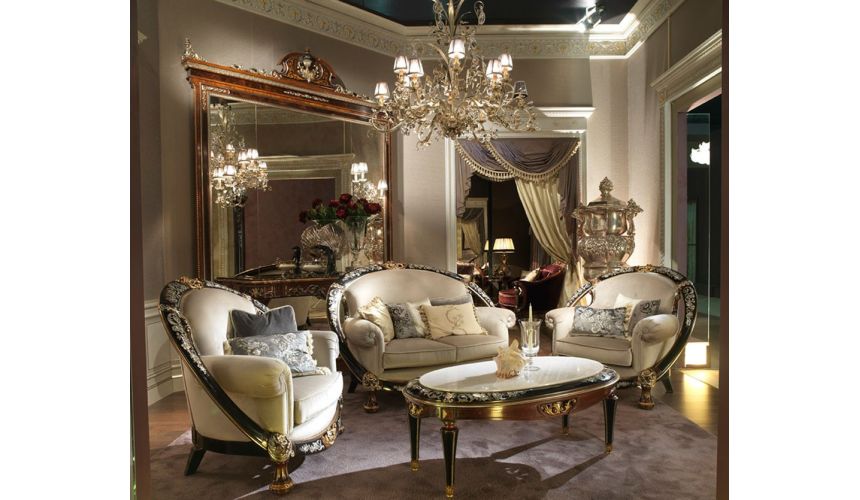 SOFA, COUCH & LOVESEAT 1 Unique and lavish Mother of pearl inlay living room set