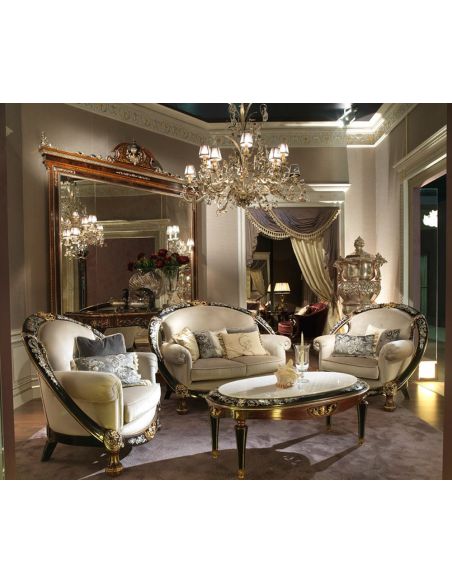 SOFA, COUCH & LOVESEAT 1 Unique and lavish Mother of pearl inlay living room set