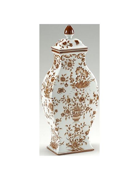 Brown Floral Vase with Lid