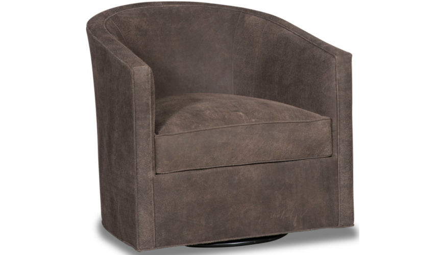 CHAIRS, Leather, Upholstered, Accent Classic and Chic Deep Mocha Swivel Armchair