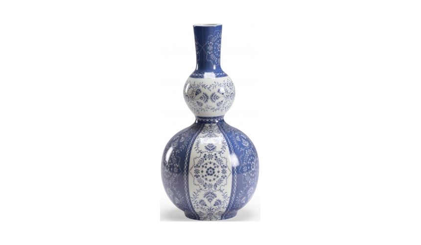 Decorative Accessories Hand Painted Gourd Vase in Blue & White Hue