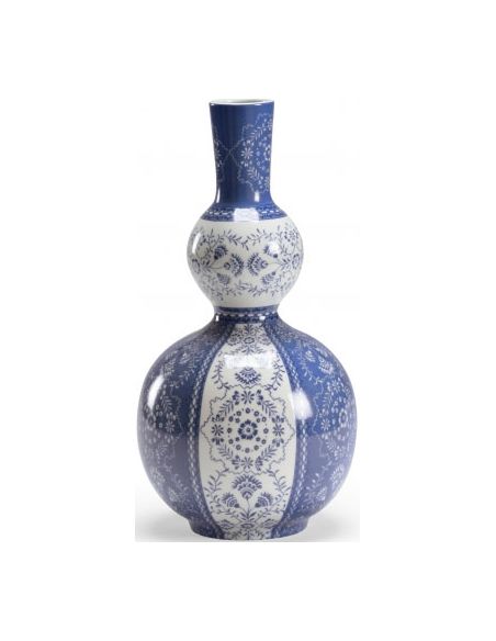 Hand Painted Gourd Vase in Blue & White Hue