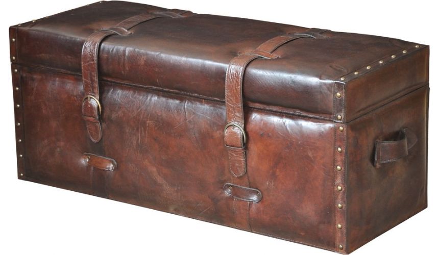 Luxury Leather & Upholstered Furniture Trunk Style Leather Bench