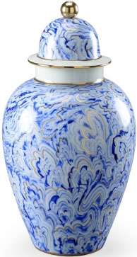 Decorative Accessories Chelsea Marbelized Urn in White and Blue