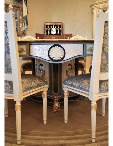 Dining Tables LUXURY FURNITURE CUSTOM MOTHER OF PEARL BOULLE ROUND DINING TABLE.