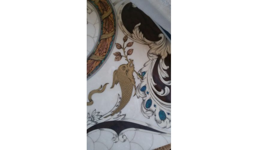 Dining Tables LUXURY FURNITURE CUSTOM MOTHER OF PEARL BOULLE ROUND DINING TABLE.