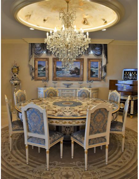 Dining Tables LUXURY FURNITURE CUSTOM MOTHER OF PEARL BOULLE ROUND DINING TABLE.
